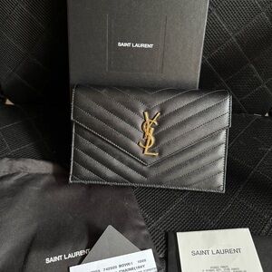 Saint Laurent Black Quilted Chain Wallet